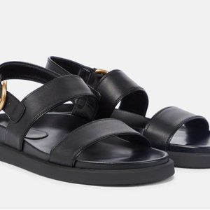 GIANVITO ROSSI Bilbao Black Leather Open Toe Slingback Sandals Women’s Size 39.5